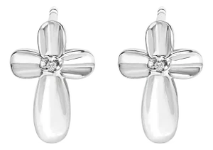 .925 Sterling Silver Prong Set Diamond Accent Floral Cross Stud Earring (I-J Color, I1-I2 Clarity)