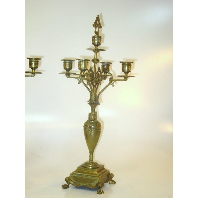 Metal Antique Bronze Candelabras Neoclassical French Urn Grand Tour, Greek Kye 5-Light Candlesticks For Sale - Image 7 of 18