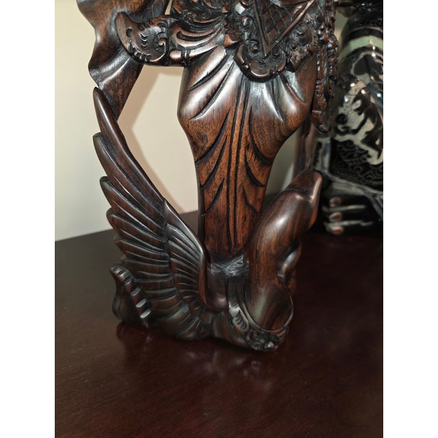 Mid 20th Century Art Deco Balinese Modernist Macassar Ebony Sarasvati Swan Rider Sculpture For Sale - Image 12 of 18