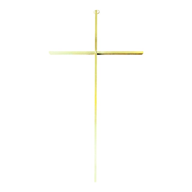 Mid-Century Minimalist Solid Brass Wall Cross For Sale