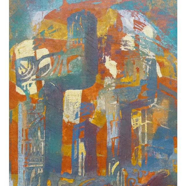 Mid Century Modern Chichen Itza Ruins Landscape Wonderful mid century modern abstracted landscape oil painting of the...