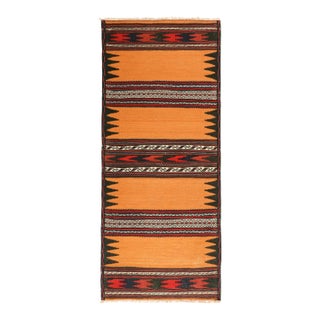 Vintage Afghan Kilim in Gold With Stripes & Geometric Patterns, From Rug & Kilim For Sale