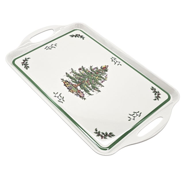 Traditional Spode “Christmas Tree” Pimpernel Holiday Melamine Serving Trays – Set of 2 For Sale - Image 3 of 10