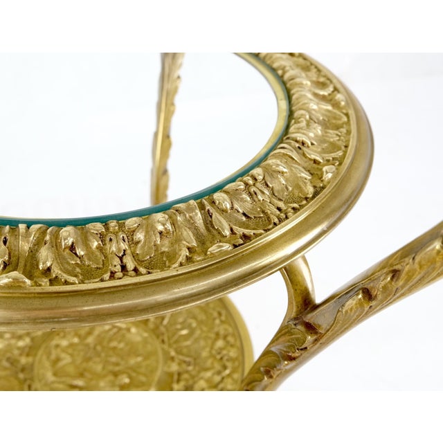 Metal 3 Tier Solid Cast Brass Glass Top Tri Legged Dragon Motive Stand For Sale - Image 7 of 14