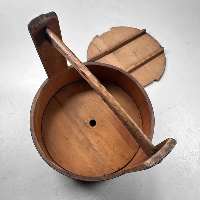 Japanese Wooden Bucket with Lid, 1940s For Sale - Image 14 of 18