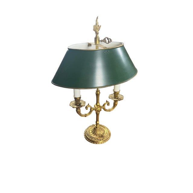 Vintage French Empire Style Brass Bouillotte Table Lamp With Green Tole Shade For Sale - Image 12 of 12
