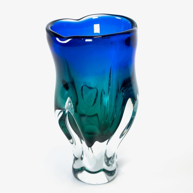 Mid-Century Modern 1960s European Art Glass Green-Blue Vase For Sale - Image 3 of 9