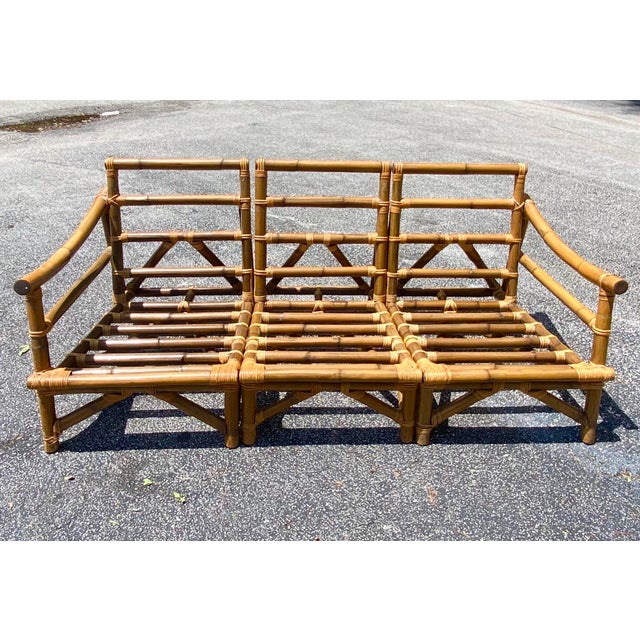 Vintage Coastal Retro MidCentury CalifAsia Bamboo Sectional Sofa