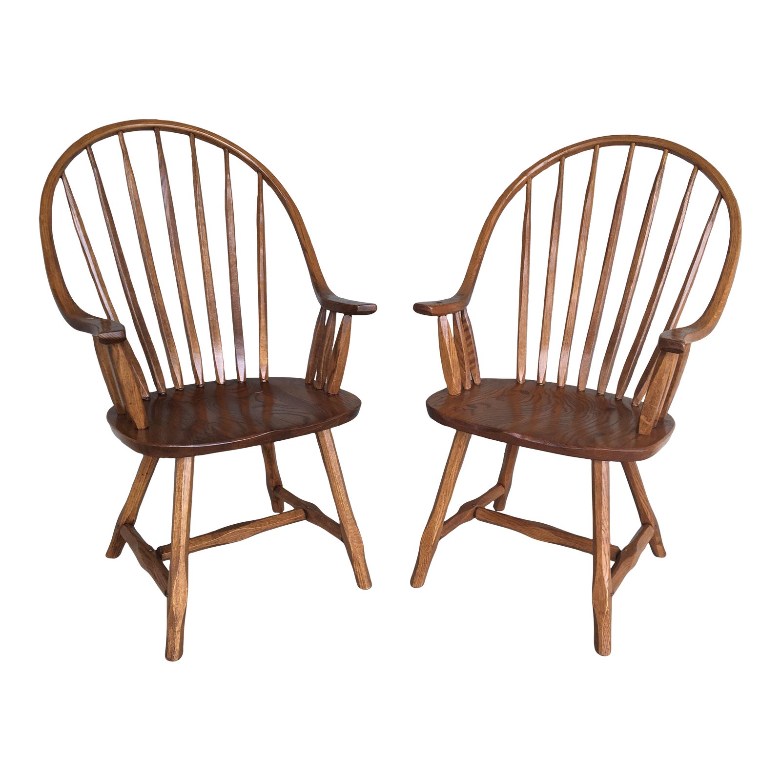 Hunt Country Furniture Solid Oak Hoop Back Arm Chairs a Pair Chairish