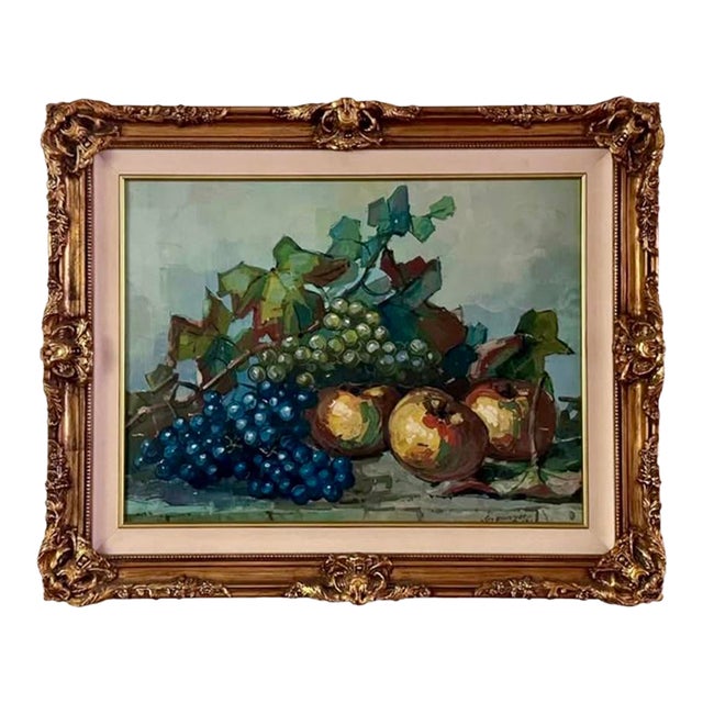 1950s Still Life Oil Painting in Gilded Ornate Frame For Sale