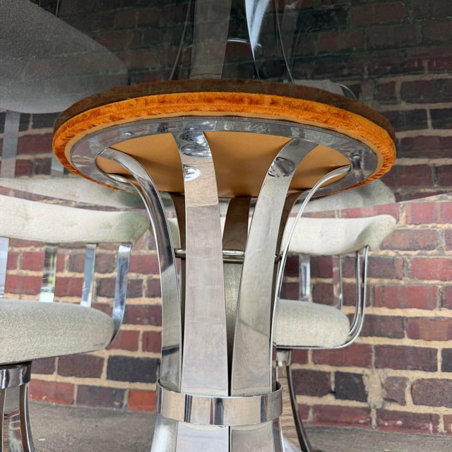 Vintage Russell Woodard Style Chrome Swivel Dining Set With Smoked Glass Top For Sale In Cleveland - Image 6 of 12