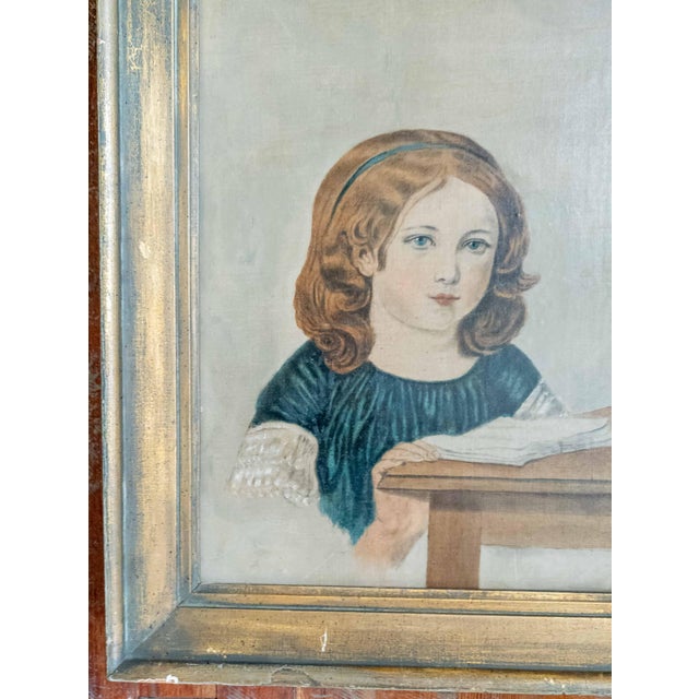 19th Century American Folk Art Portrait Painting of a Girl With a Book, Boston For Sale In New York - Image 6 of 16