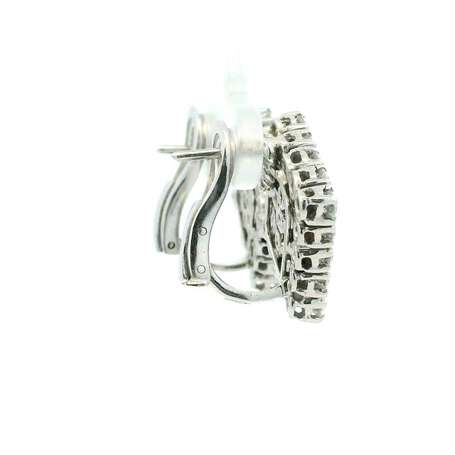 1990s Pair of Italian 18k White Gold 5 Carat Diamond Pavé Cluster Earrings For Sale - Image 15 of 18