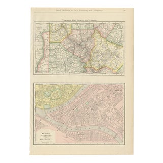 Antique Map of Pittsburg and Allegheny The Steel City from Rand McNally, 1899 For Sale