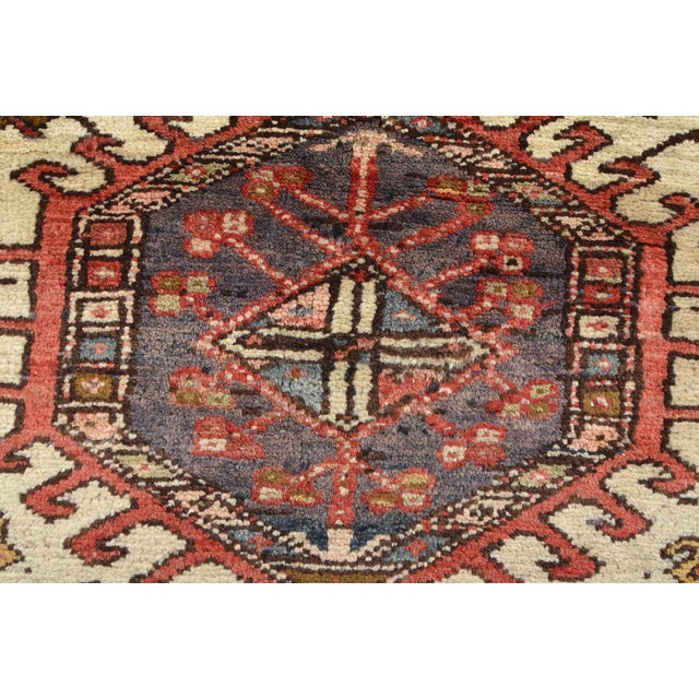 Textile Karajeh Runner 3'6'' X 10'6'' Ivory Wool Tribal Semi-Antique Hand-Knotted Rug For Sale - Image 7 of 15