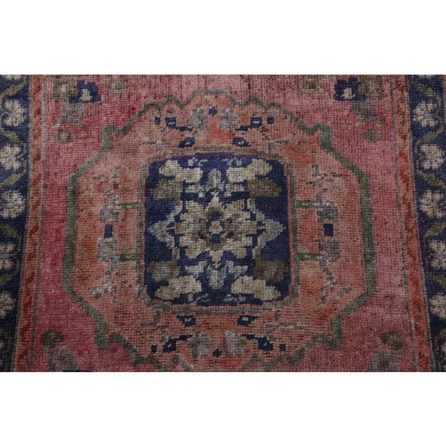 Handwoven Vintage Anatolian Rug in Soft Coral & Indigo - 2' X 2' 2'' For Sale - Image 10 of 10