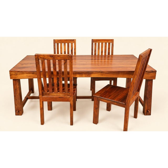 Vintage Dining Table and Chairs Set in Sheesham Wood, 2000s, Set of 5 For Sale - Image 11 of 11