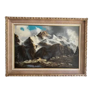 1940s Alps Mountain Landscape Oil Painting, Framed