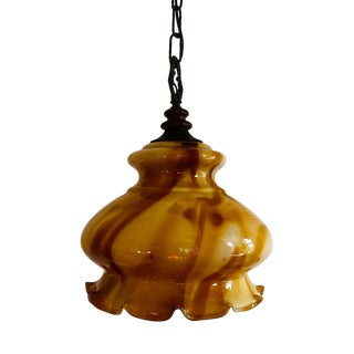 Vintage Pendant Ceiling Lamp with Scalloped Edge Lampshade For Sale