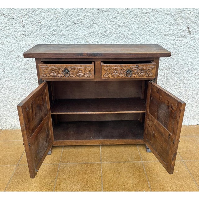 Brown Spanish Rustic Castilian Carved Wood Cabinet, 1930s For Sale - Image 8 of 18