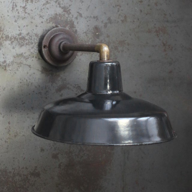 French cast iron wall lamp black enamel, white interior Diameter cast iron wall mount: 10.5 cm / 4” cm, 2 holes to secure....