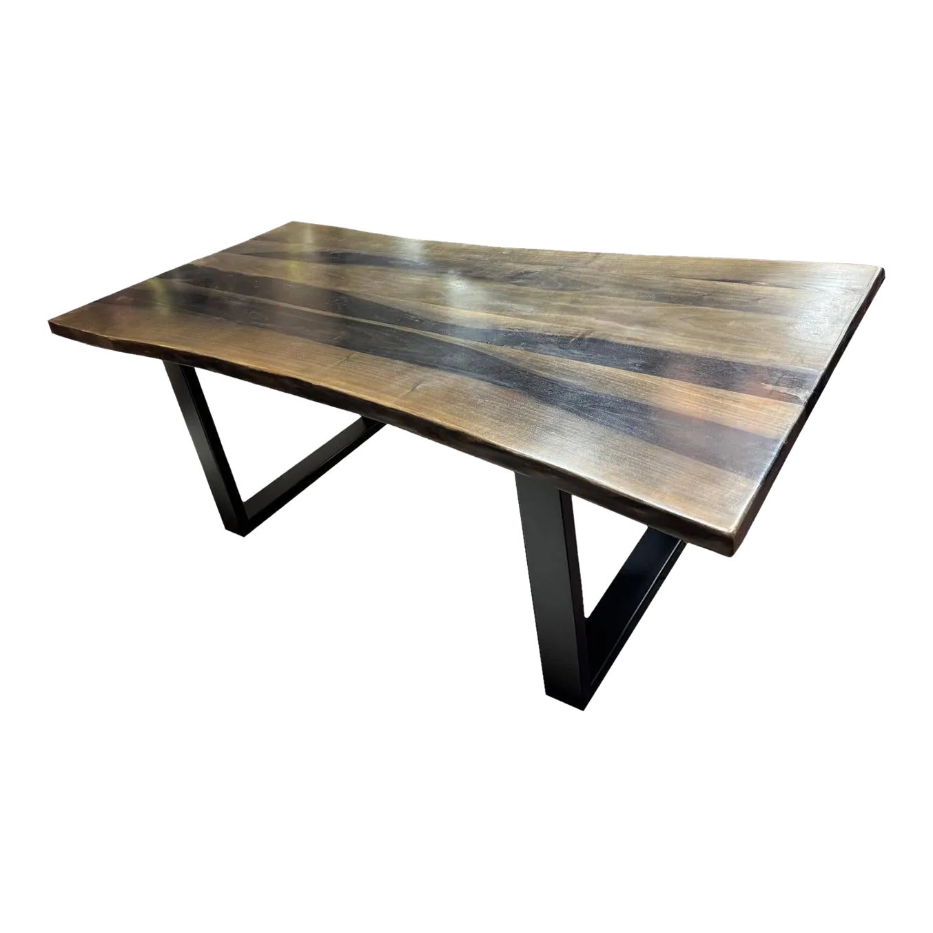 Rustic Live Edge Dining Table – Modern Design, Grey Brown Patina | Chairish
