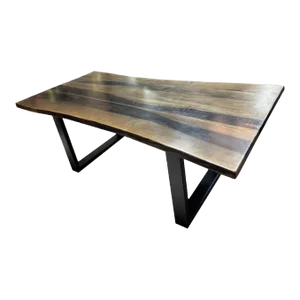 Rustic Live Edge Dining Table – Modern Design, Grey Brown Patina