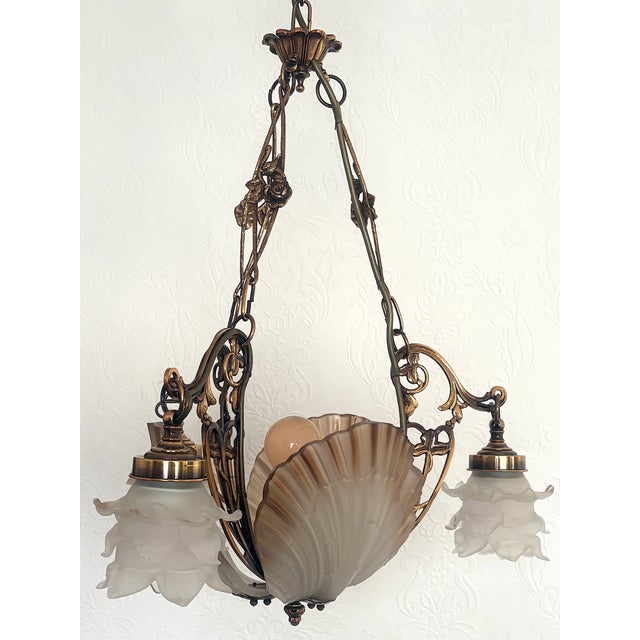 Spanish Marine Brass and Glass Chandelier, 1970s, in Very Good conditions. Designed 1970 to 1979 I have official proof of...