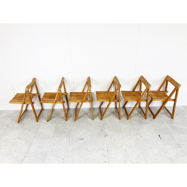 Vintage Wooden Folding Chairs, 1960s, Set of 6 For Sale - Image 6 of 11
