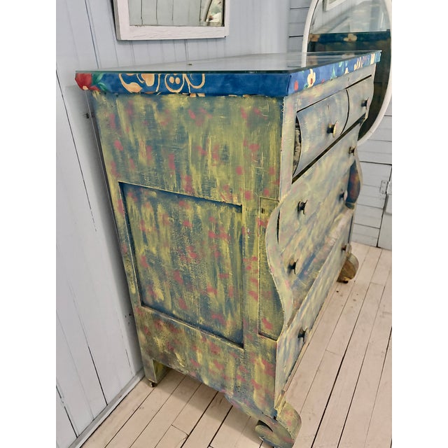 Wood Antique Chest of Drawers – Original Casters, Keyholes & Wood Pulls For Sale - Image 7 of 11