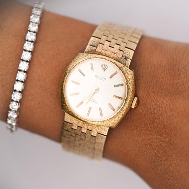 Vintage Rolex Cellini Manual Gold Frosted Integral Bracelet Watch For Sale - Image 11 of 11