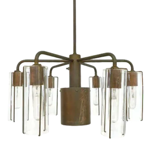1970s Bronze and Glass Chandelier by Stuart Barnes for Robert Long, Inc.