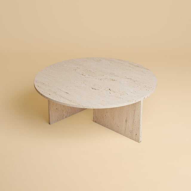 Round Roman Travertine Coffee Table by Lebanto For Sale - Image 4 of 5