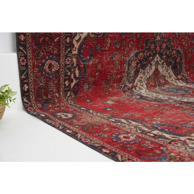 1970s Vintage Persian Handmade Wool 9x13 Red Area Rug For Sale In San Francisco - Image 6 of 11