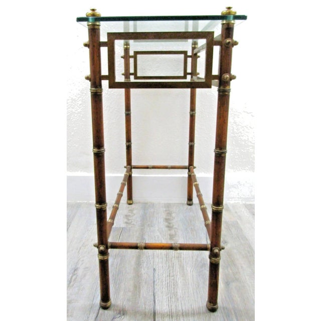 Maison Baguès Mid-Century French Glass Top Faux Bamboo Wood and Brass Side Table Attributed to Maison Baguès For Sale - Image 4 of 18