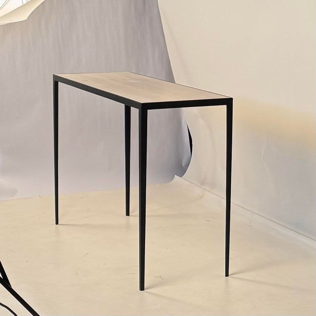 Art Deco 'Étude' Wrought Iron and Honed Cream Limestone Console by Design Frères For Sale - Image 3 of 9