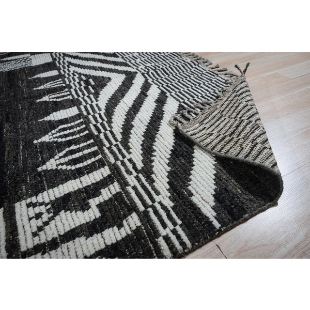 2020s 12x15 Bold Tribal Black and Cream Tribal Design Modern Contemporary Berber Carpet Rug For Sale - Image 5 of 9