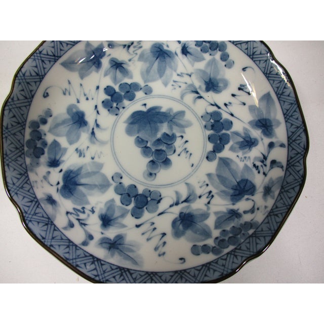 1980s Japanese Blue and White Grape Decorated Plates- Set of 3 For Sale - Image 6 of 6