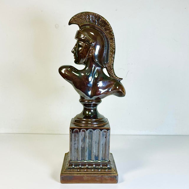 1970s Vintage Folk Art Neoclassical Roman Centurion Warrior Sculpture Bust, Artist Signed For Sale - Image 9 of 14