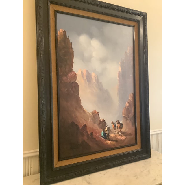 Textile Stunning Manuel Munoz Merida Original Western Oil Painting, C1960s For Sale - Image 7 of 7