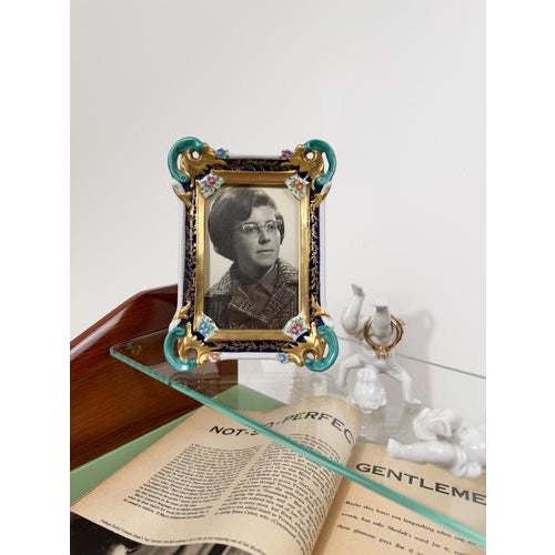 Baroque Rococo Revival Porcelain Picture Frame with Gilt Rocaille on Sèvres Blue Enamel, 1960s For Sale - Image 3 of 17