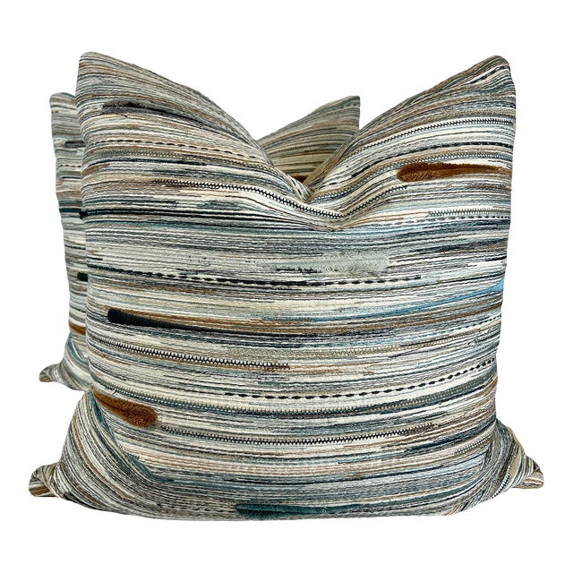 Kincaid "Candy Dandy" in Blue Smoke 22" Pillows-A Pair For Sale