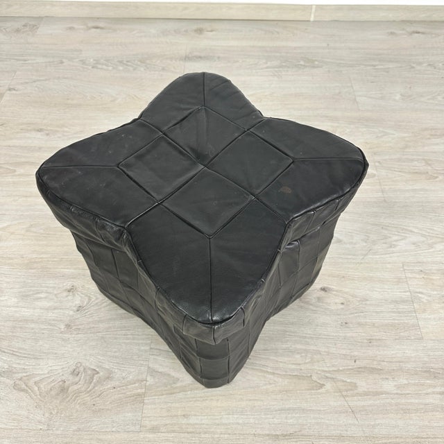 Black Leather Pouf For Sale - Image 4 of 5