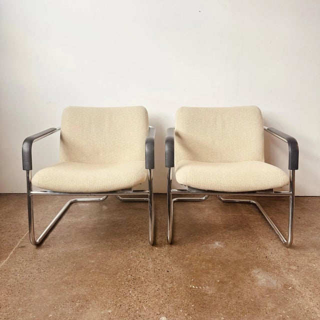 Pair of Mid Century Tubular Chrome Client Chairs For Sale - Image 9 of 10