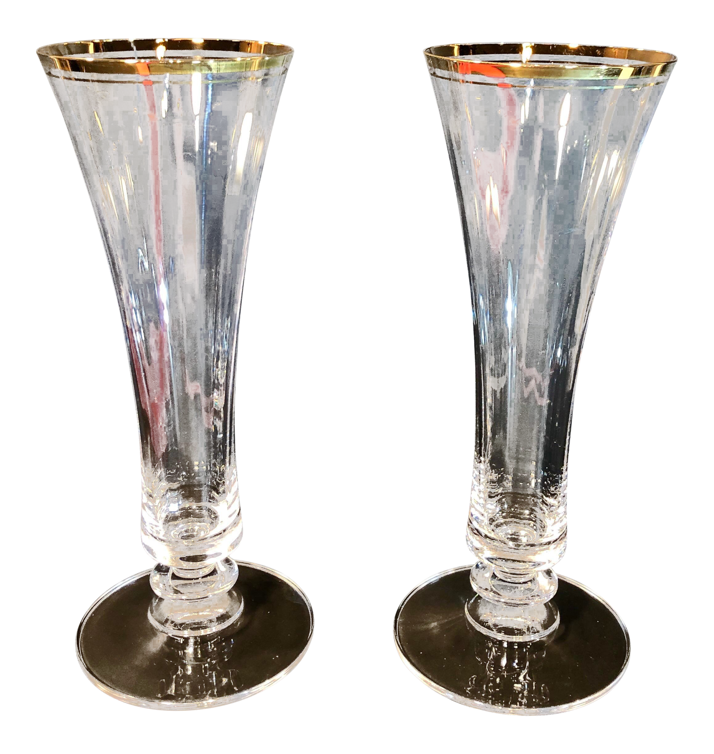 Vintage Mikasa Jamestown Clear Gold Rimmed Crystal Vases