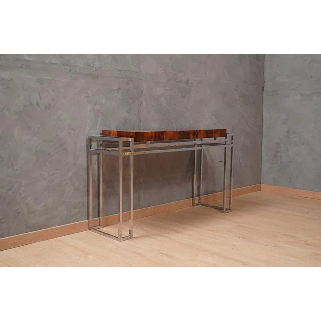 Brown Chrome and Wood Console Table by Aldo Tura, 1970s For Sale - Image 8 of 13