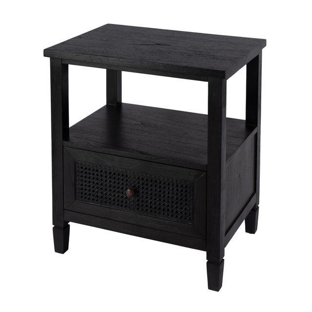 Flagstaff 25 in. W Rectangular Cane 1 Drawer Nightstand with Top Open Shelf, Black Cane For Sale - Image 9 of 9