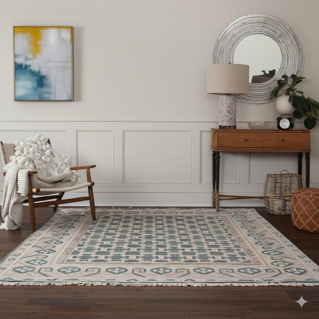 8x10 Luxurious Oriental Green Traditional Geometric Hand Knotted Wool Carpet Rug For Sale - Image 4 of 7