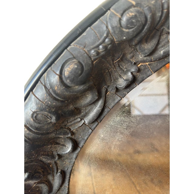 Late Victorian Ebonised Oval Bevelled Wall Mirror, 1890 For Sale - Image 4 of 7