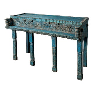Indian Carved Console Table in Turquoise Blue For Sale